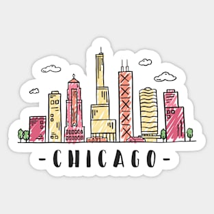 Chicago Illinois Skyline in Colored Hand Drawn Style Sticker